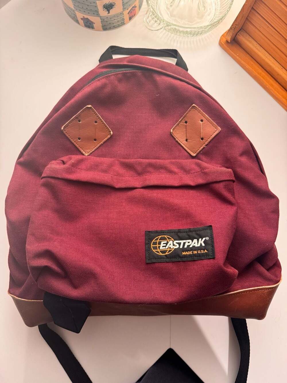 Eastpak Vintage Maroon Backpack Brown Leather Bottom